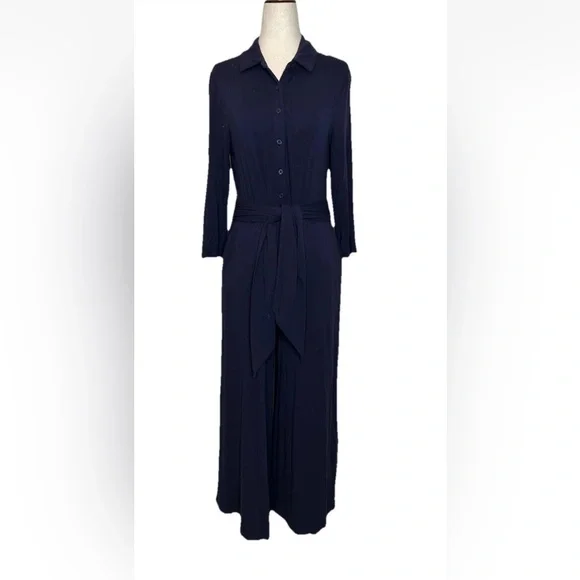 Boden Beatrice Jersey Jumpsuit Navy 3/4 Sleeve Tie Waist - Picture 2 of 8